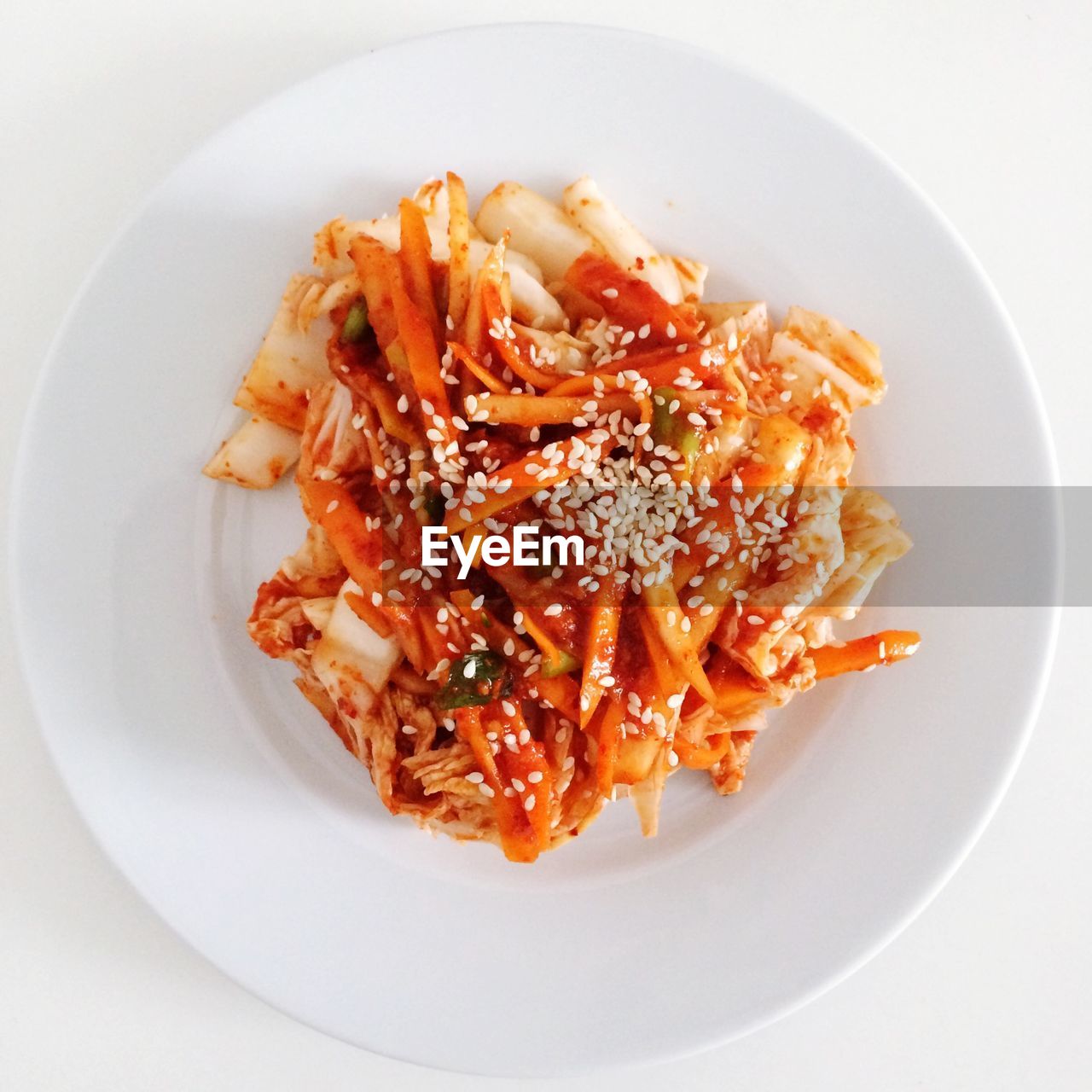 High angle view of food in bowl over white background