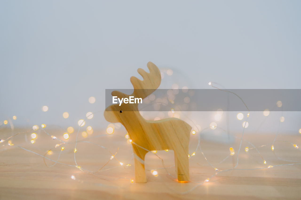 View of deer on illuminated wall against sky