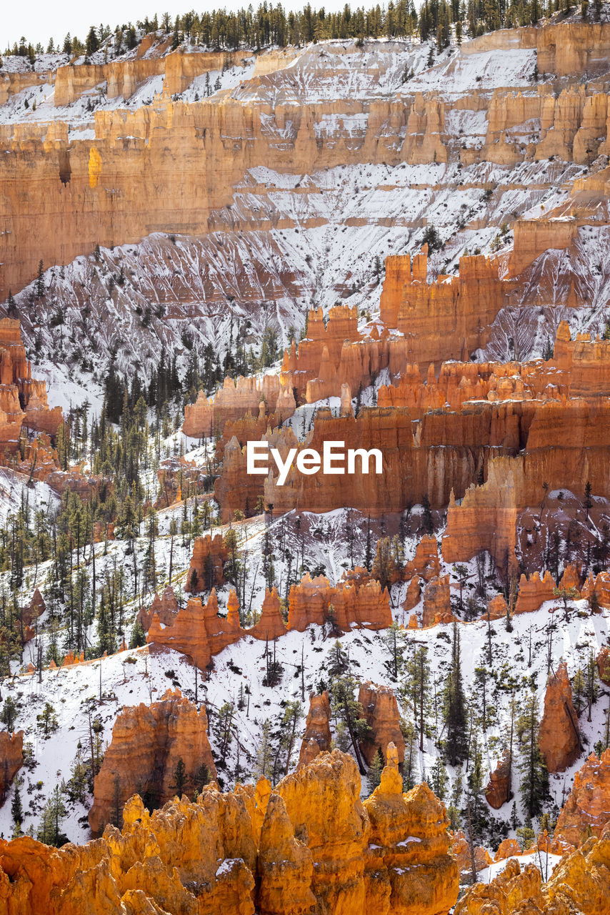 Close up view of bryce canyon national park hoodoos in winter in southern utah usa