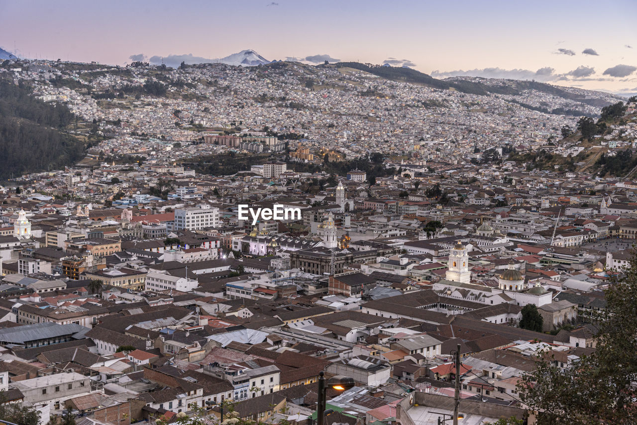 High angle shot of townscape against sky