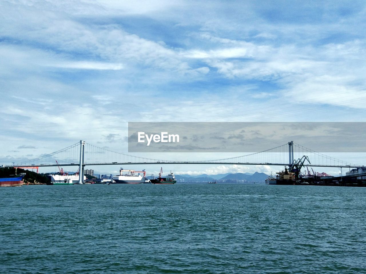 View of suspension bridge over sea