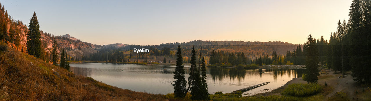 SCENIC VIEW OF LAKE AGAINST CLEAR SKY