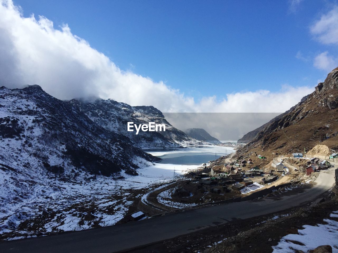 Scenic view of snowcapped mountains against sky