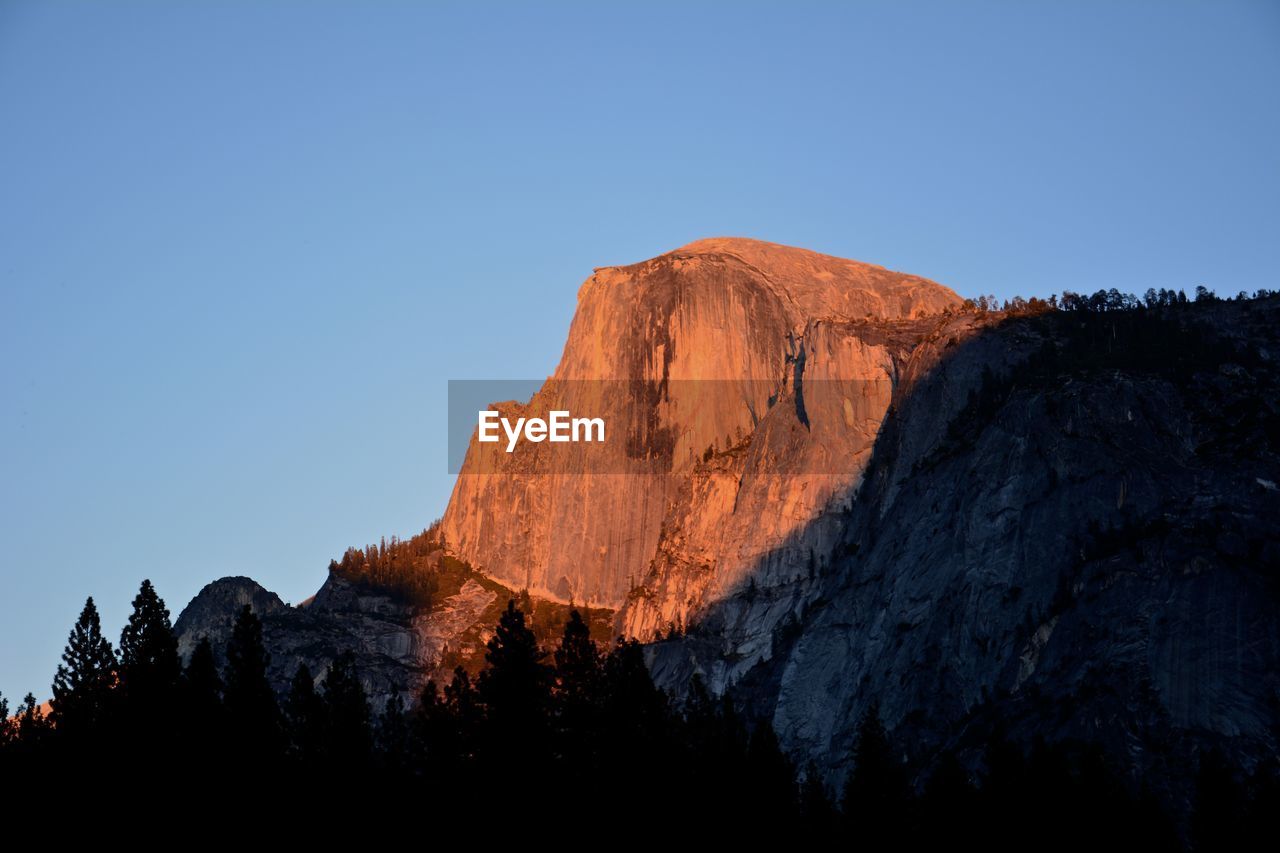 Low angle view of el capitan in yosemite national park against clear sky