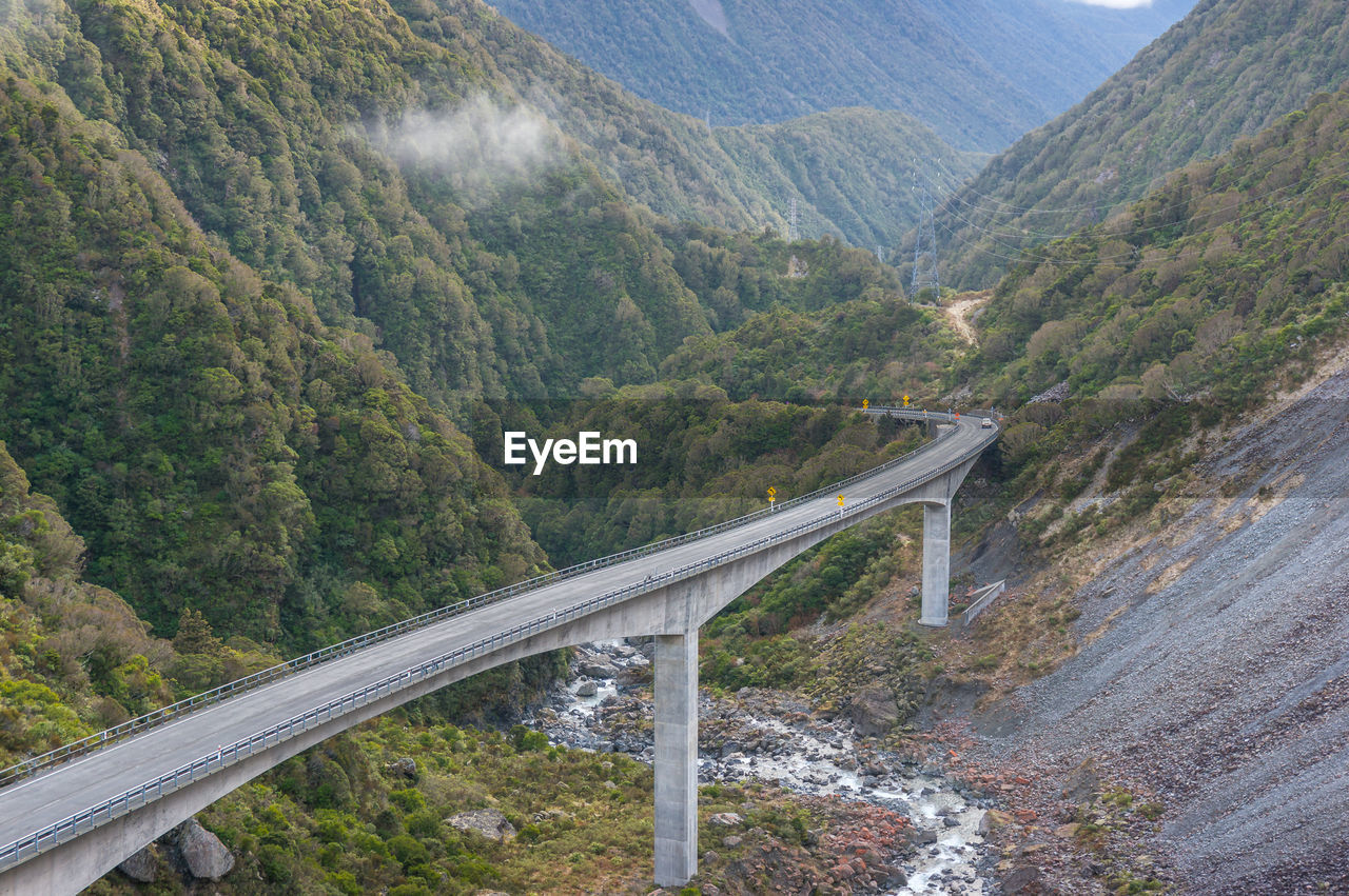 High angle view of bridge over mountains