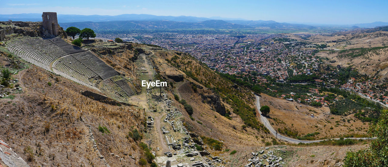 HIGH ANGLE VIEW OF CITY AGAINST SKY