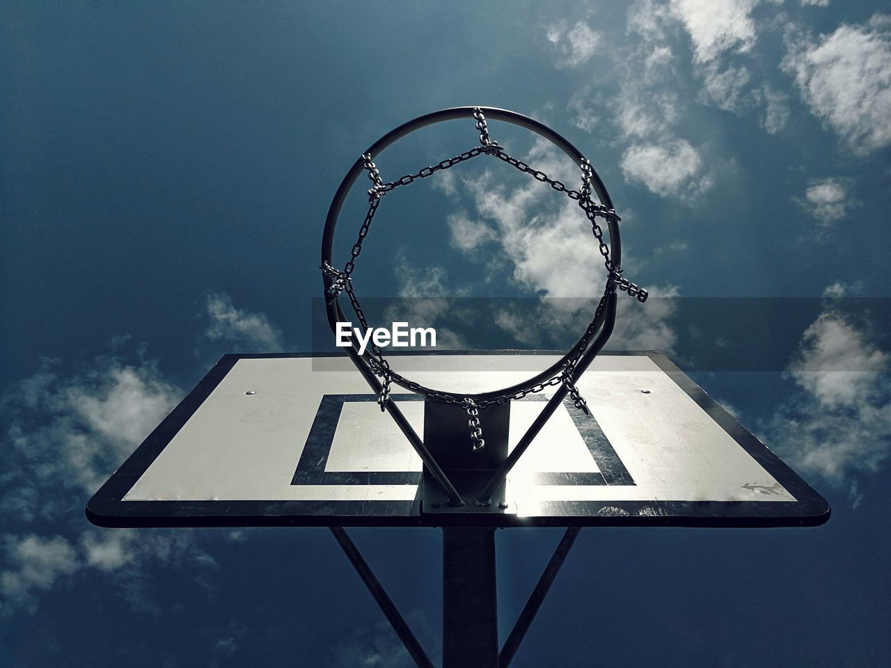 Low angle view of basketball hoop against sky