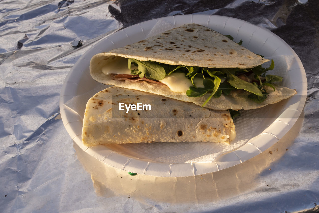 high angle view of food on table