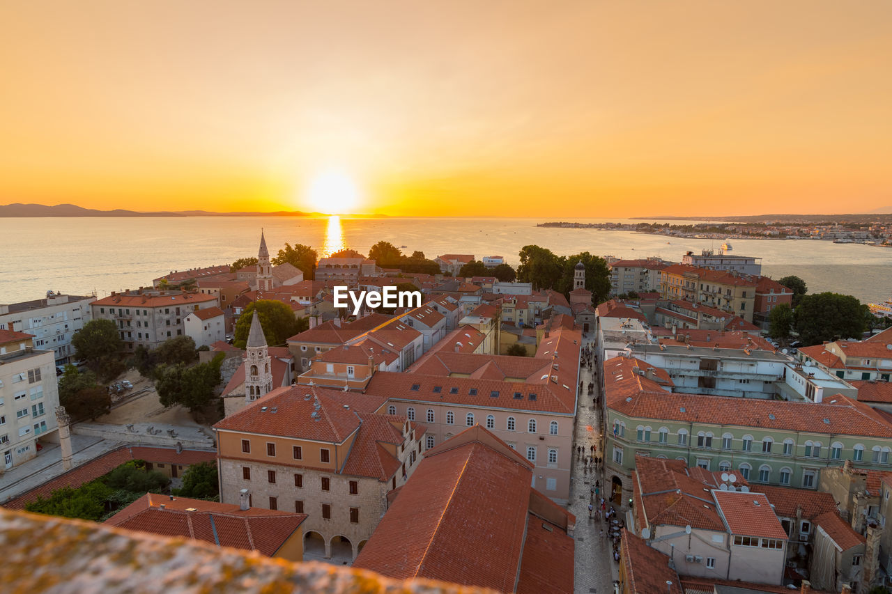 View over zadar rooftops at sunset.