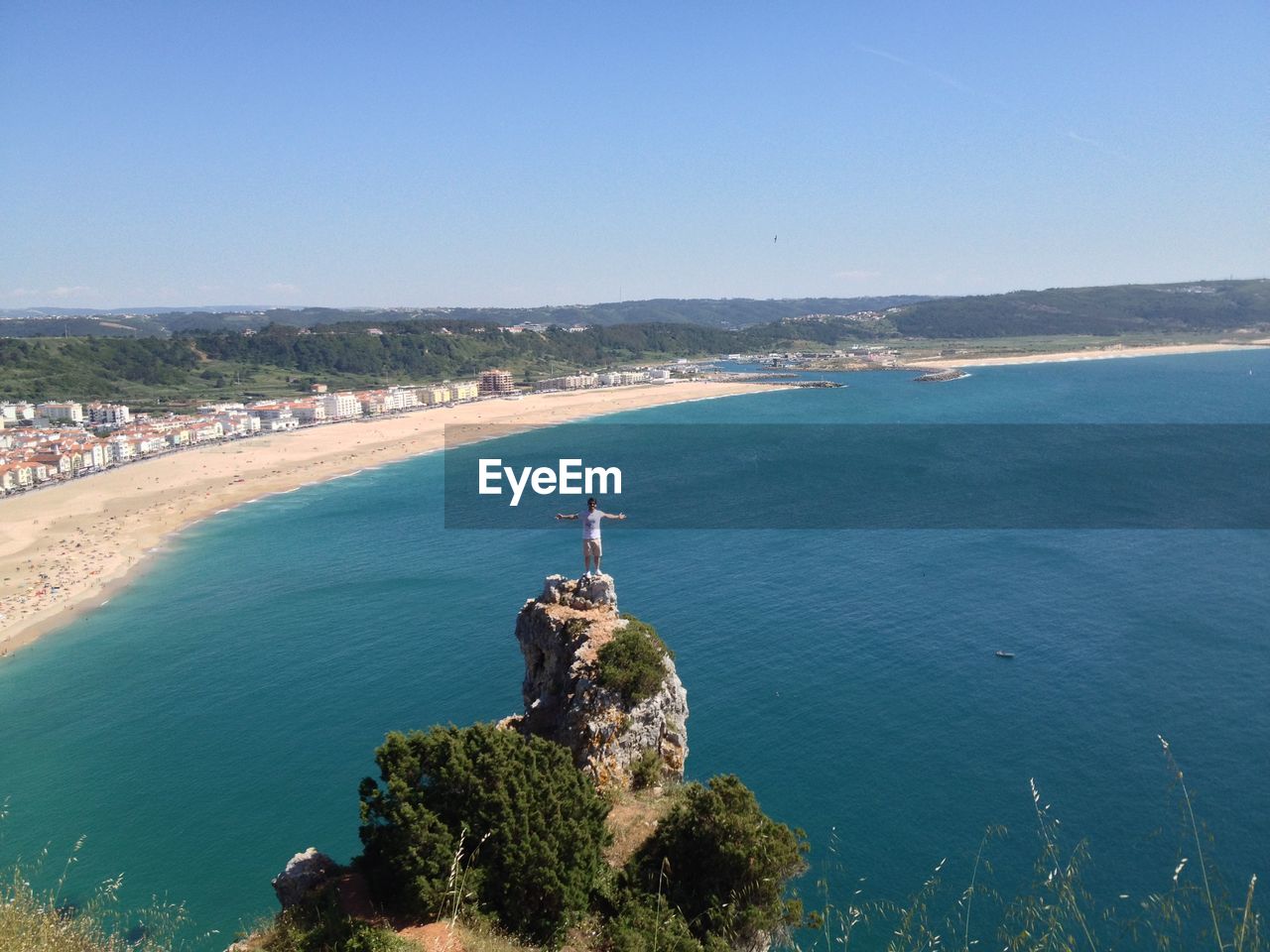 High angle view of sea against clear sky