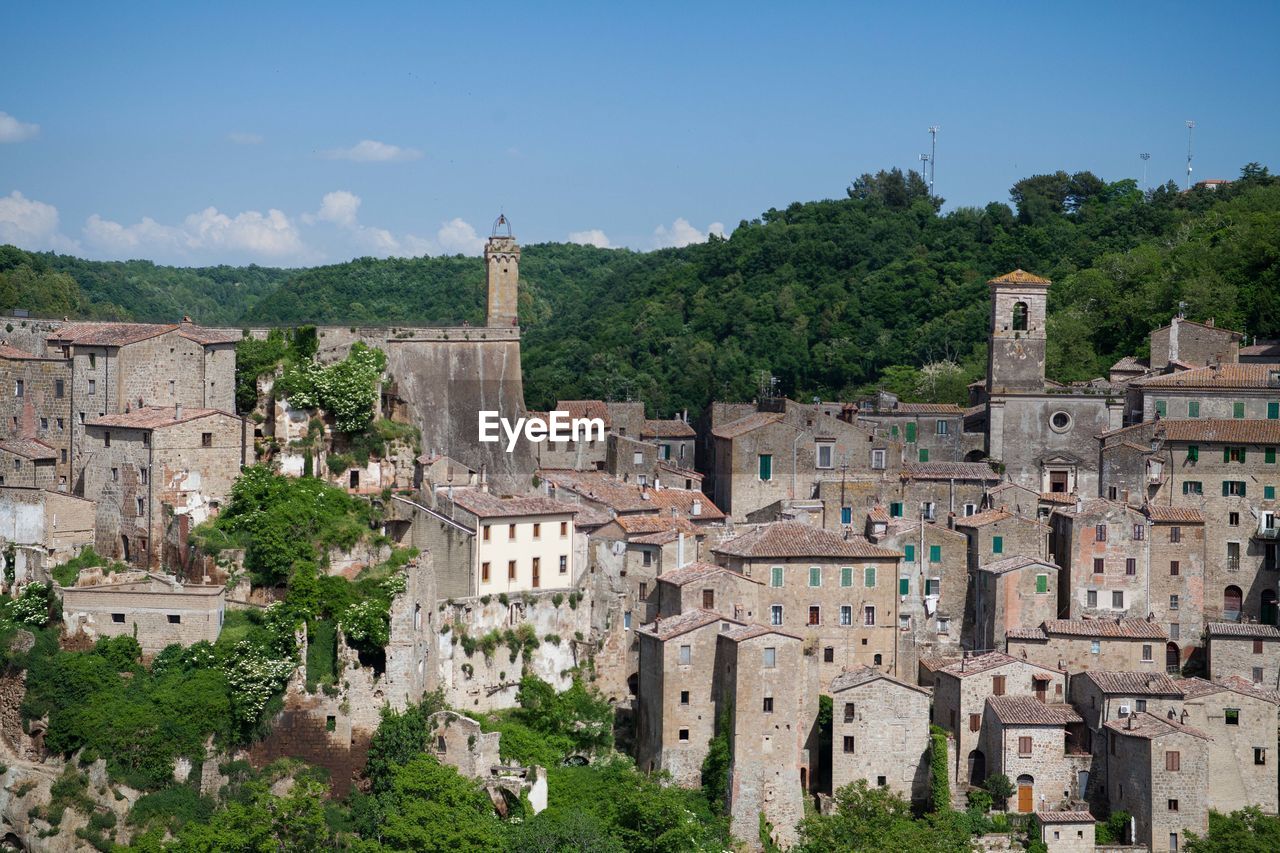 Cityscape of little city of sorano in tuscany italy