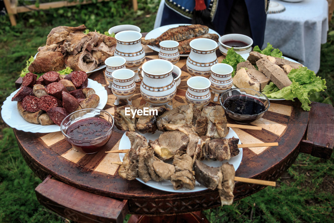 High angle view of food on table