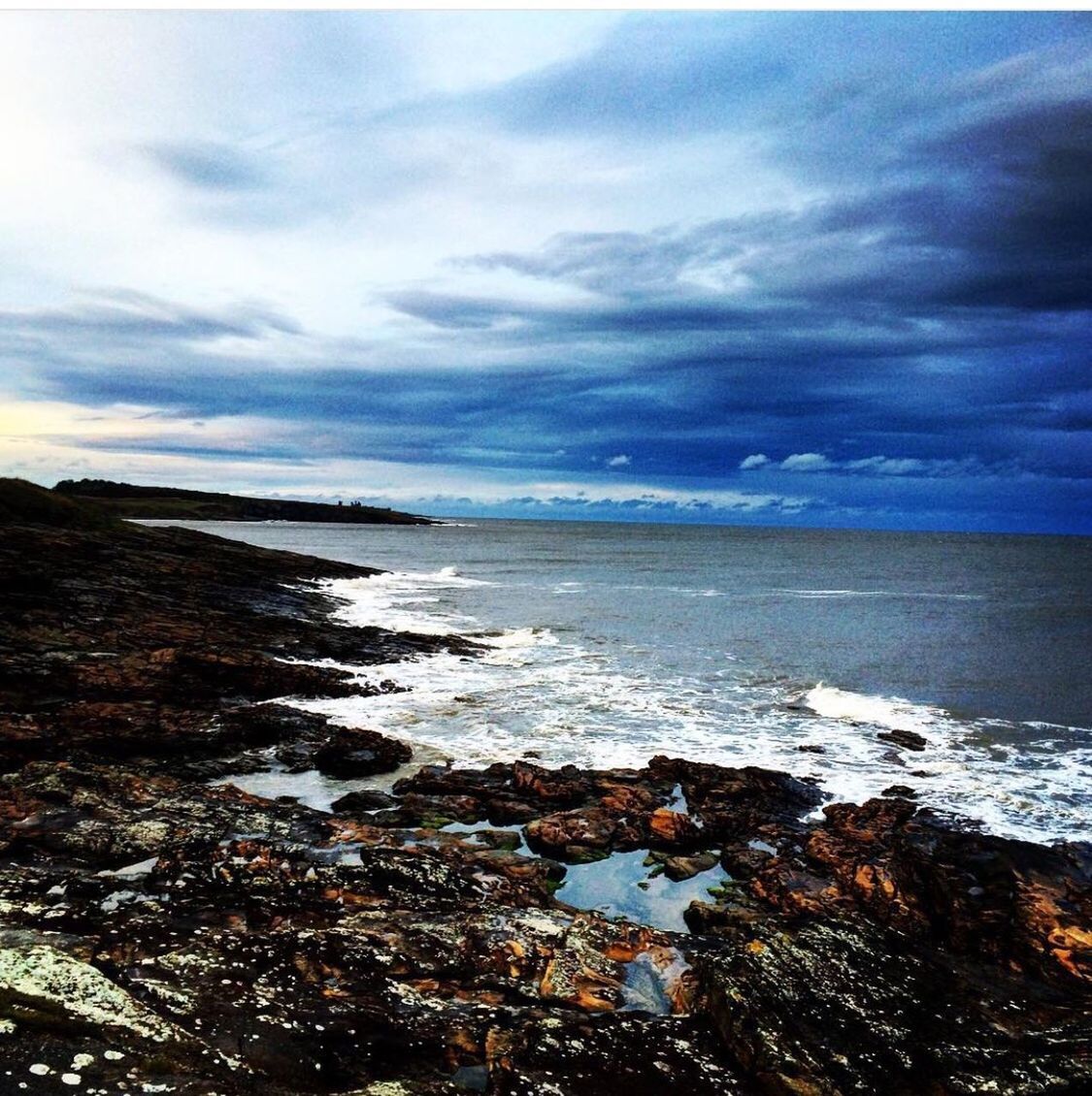 Scenic view of sea against cloudy sky