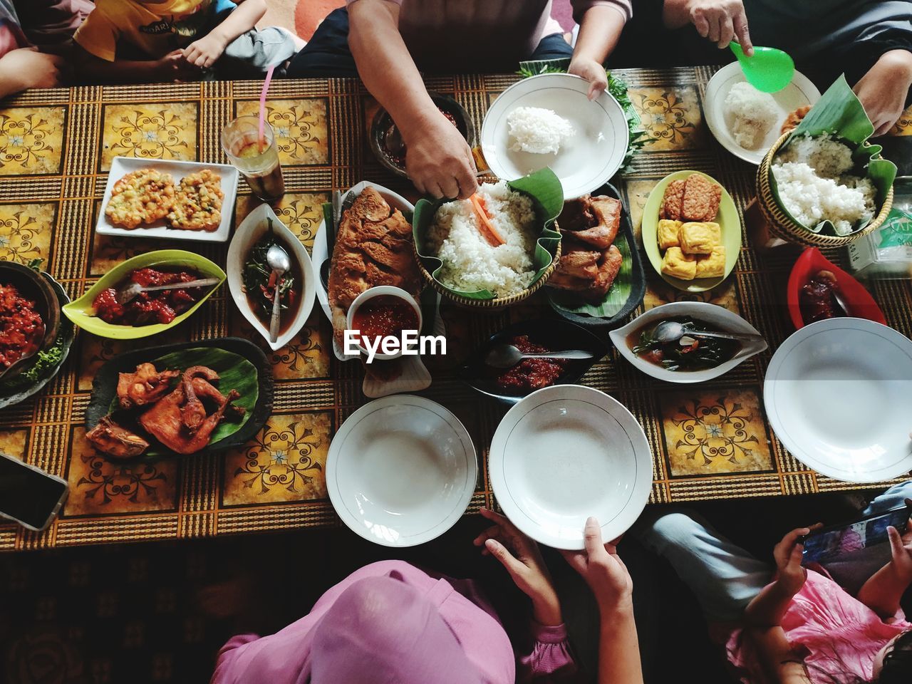 high angle view of food in restaurant