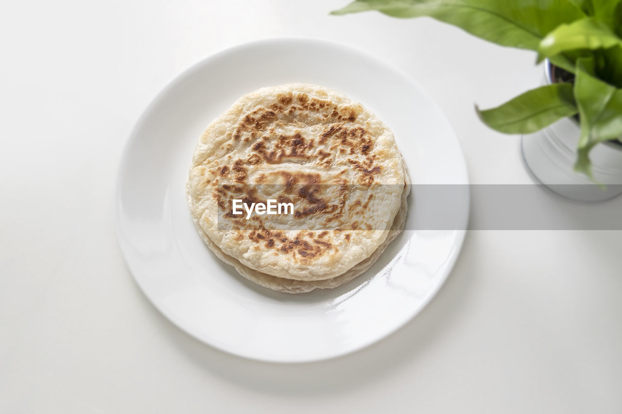 High angle view of breakfast served on table