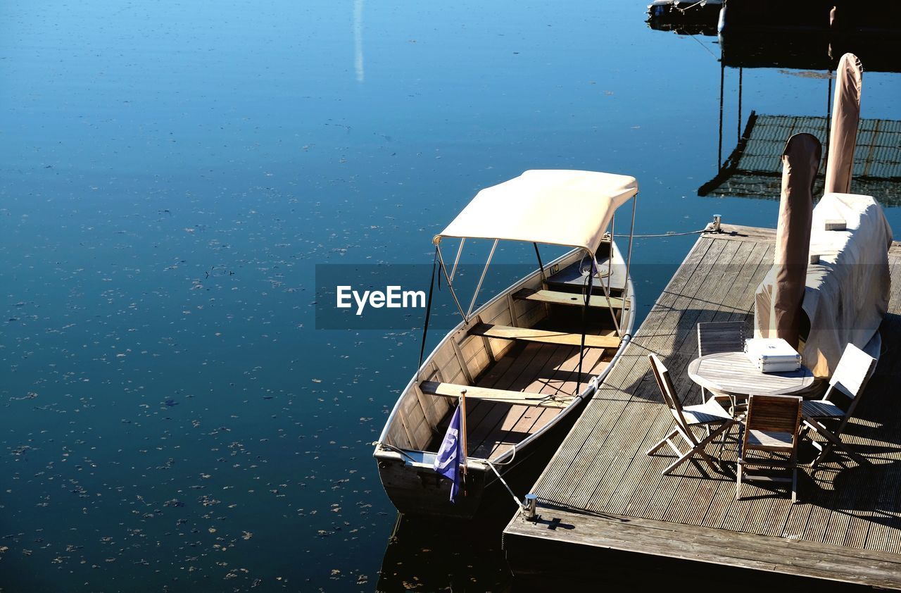 Boat moored on lake