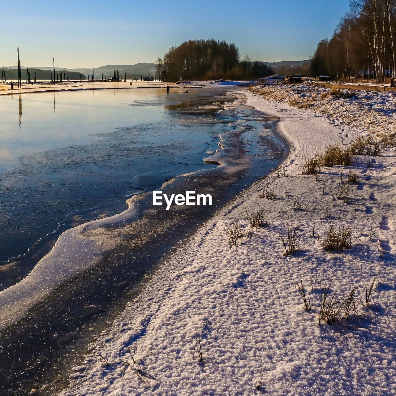 Frozen lake on landscape