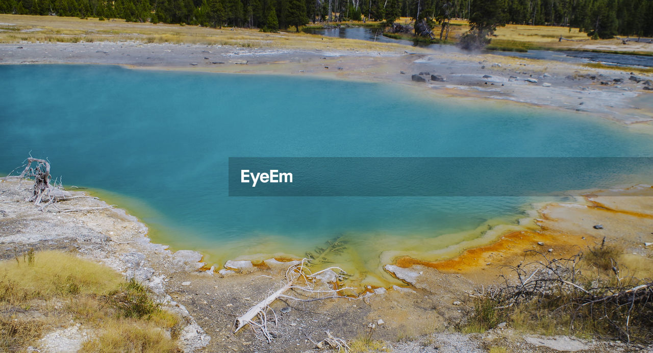 High angle view of hot spring at yellowstone national park