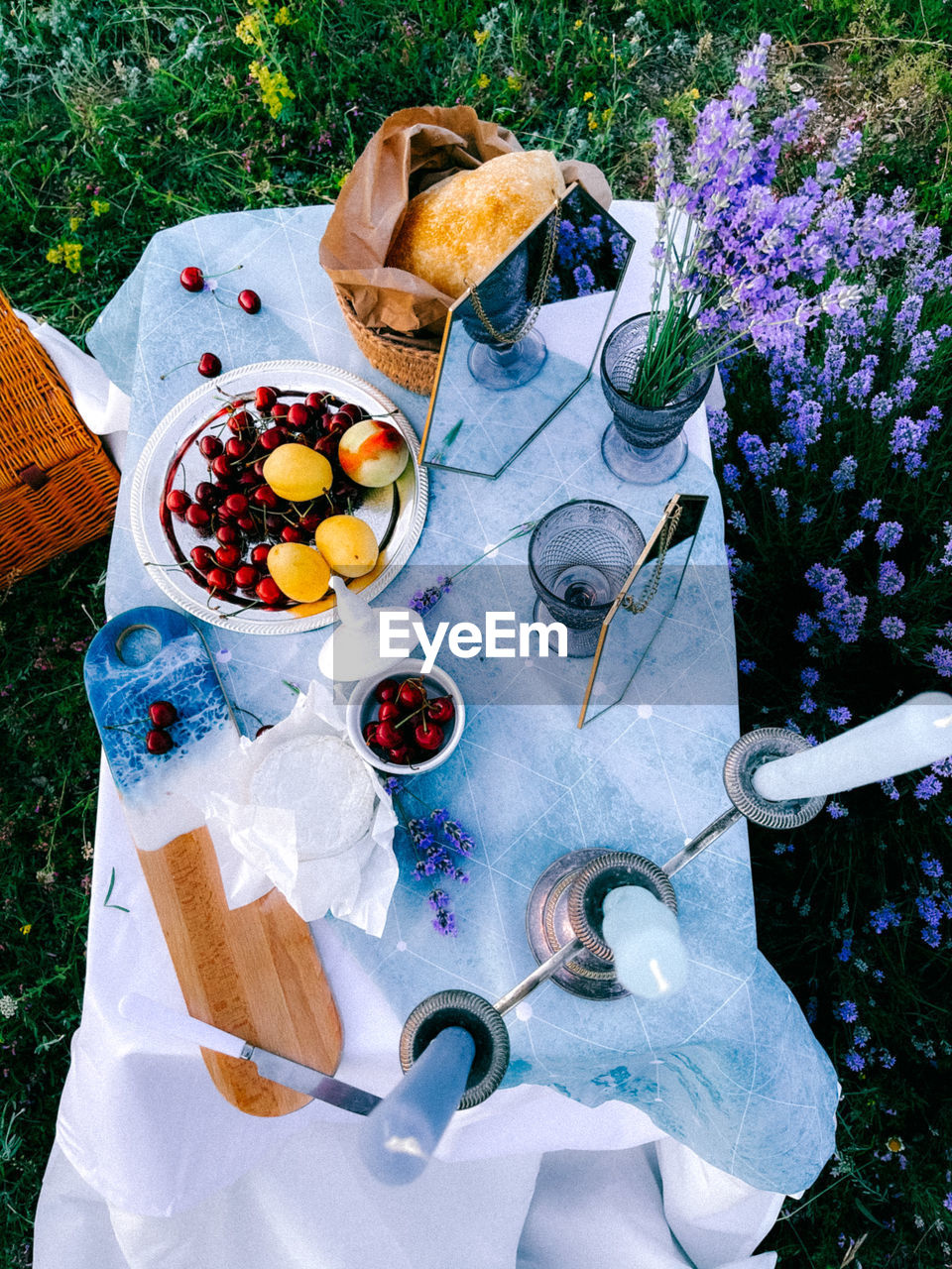 High angle view of meal served on table