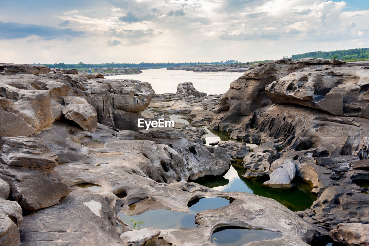 SCENIC VIEW OF ROCKS ON SEA AGAINST SKY