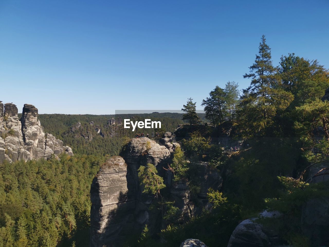 TREES AND ROCKS AGAINST SKY
