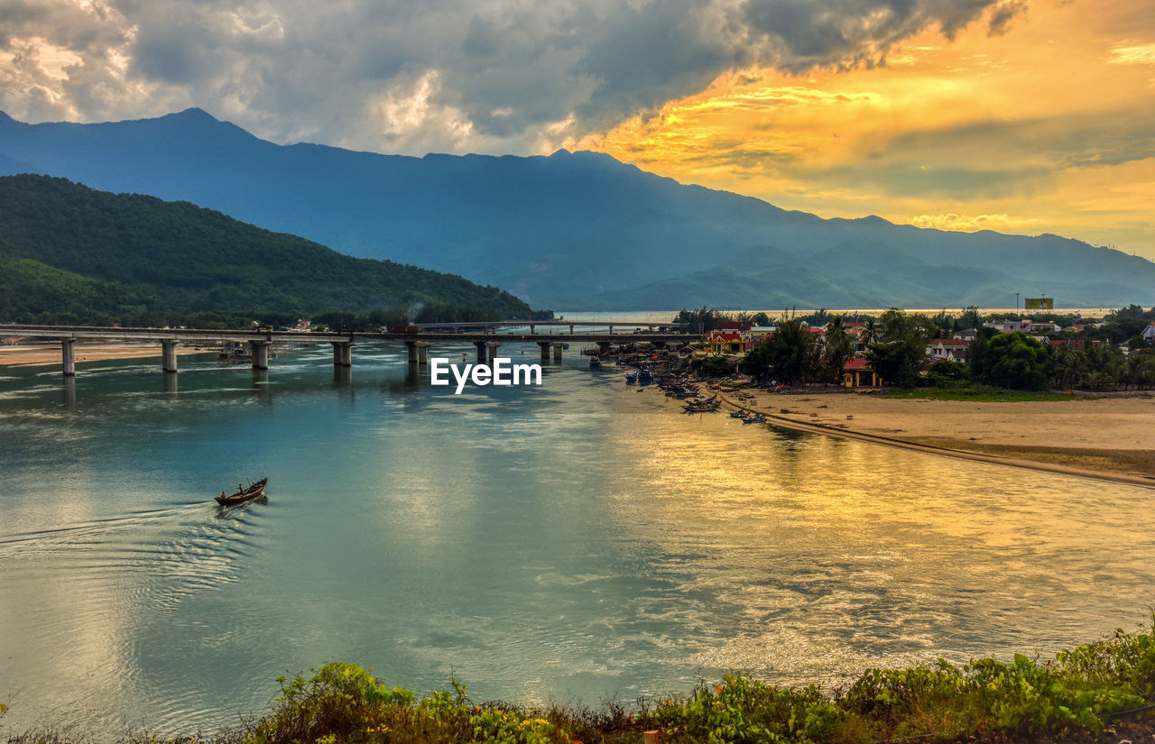 Scenic view of lake against sky during sunset