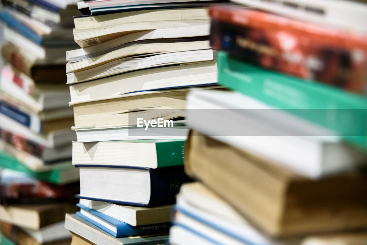 CLOSE-UP OF BOOKS ON SHELF