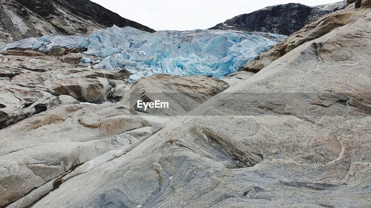 Scenic view of glacier against sky