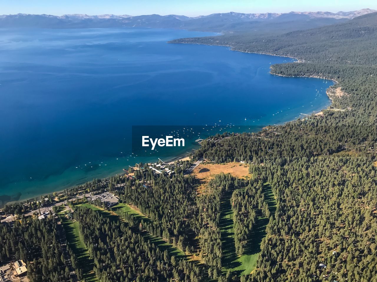 High angle view of sea and mountains