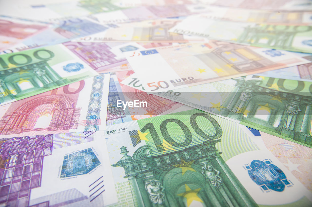 Close-up of euro banknotes