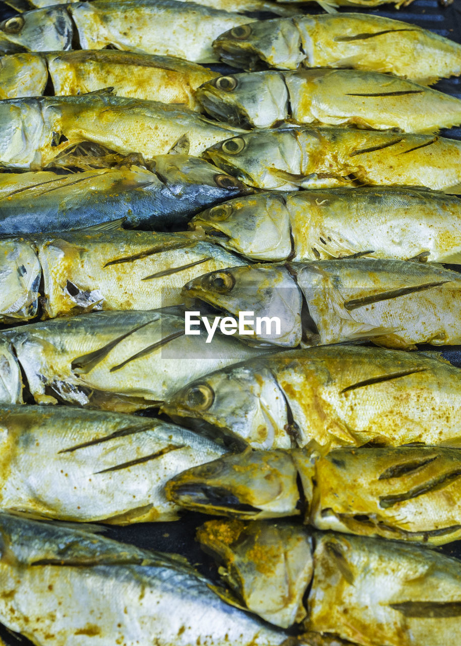 Full frame shot of fish for sale in market