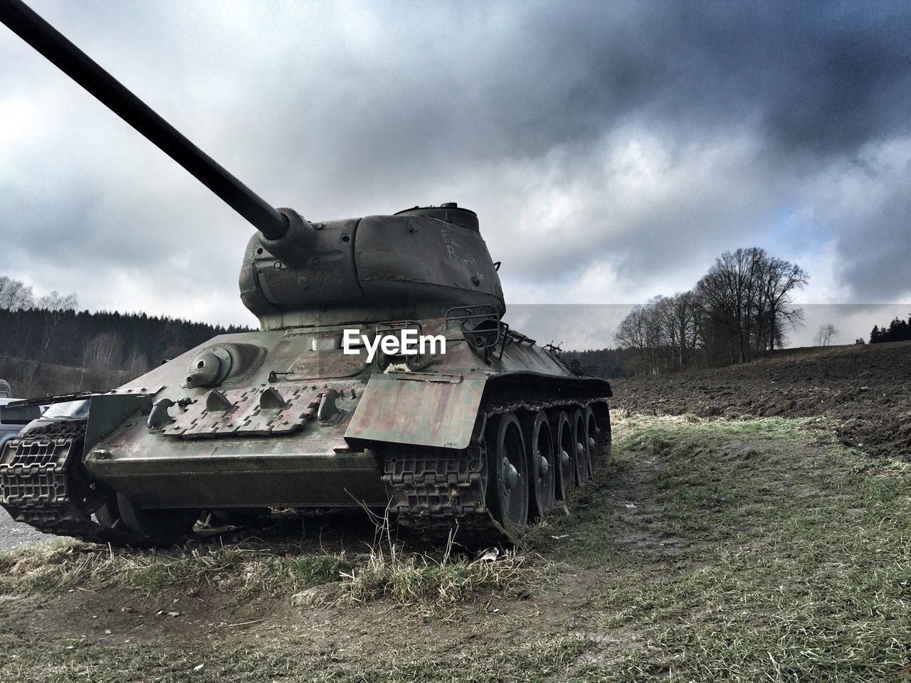 Tank in field