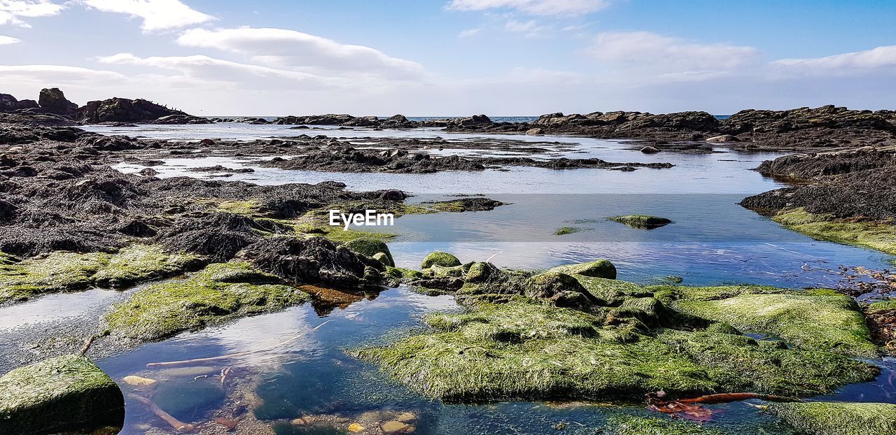 SCENIC VIEW OF ROCKS IN SEA AGAINST SKY