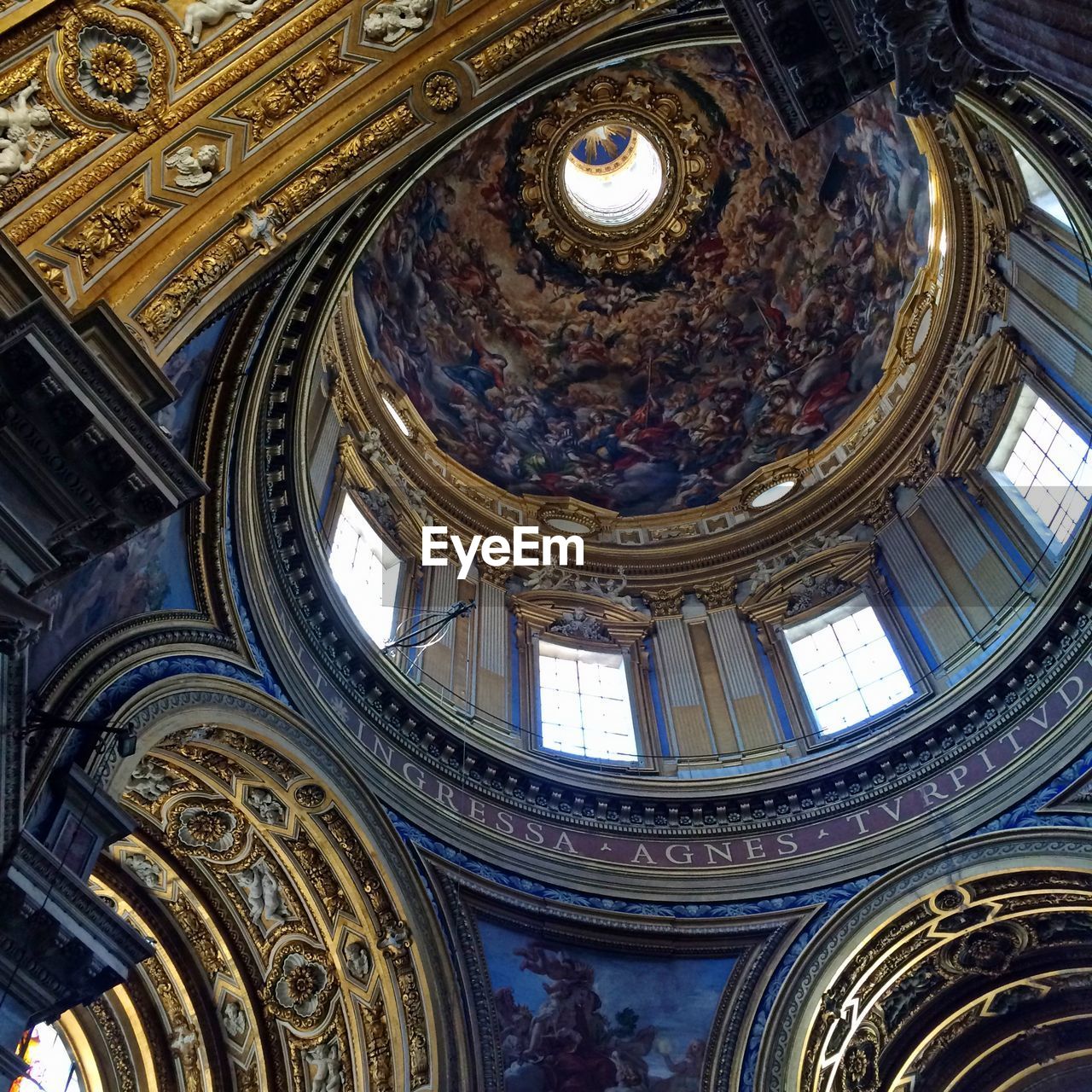 Low angle view of church ceiling