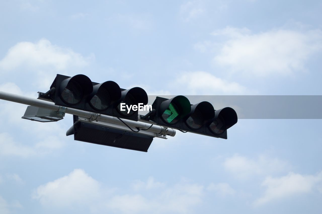 Low angle view of road sign against sky