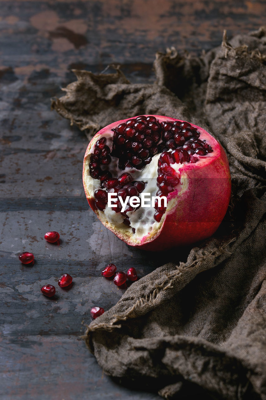 High angle view of pomegranate on table