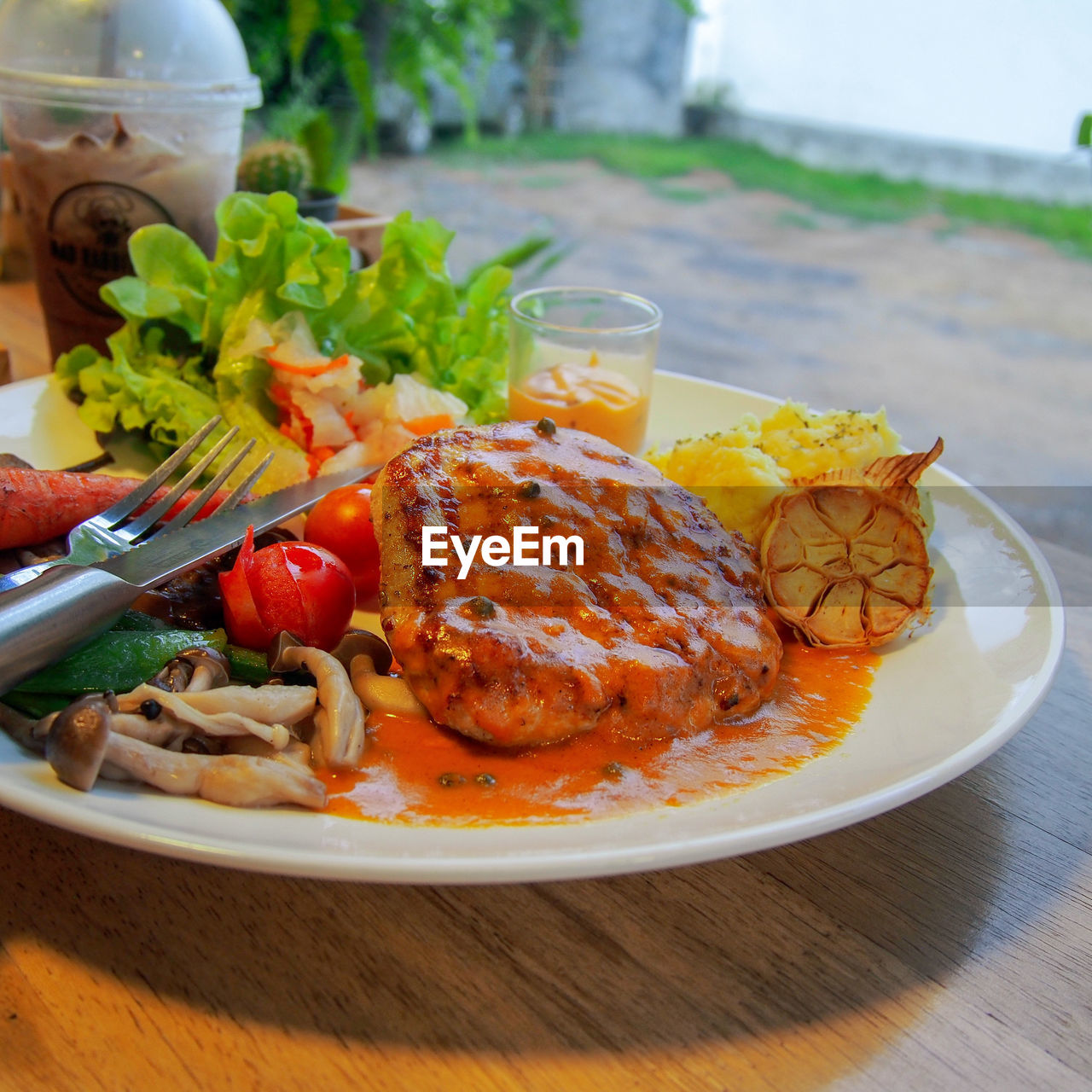 Close-up of meal served in plate on table