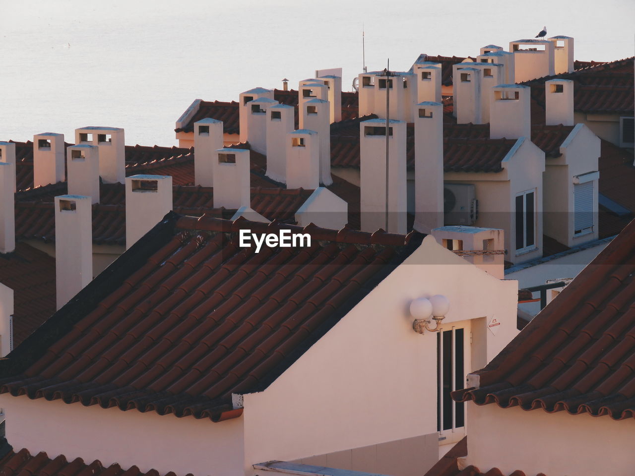 High angle view of houses in town