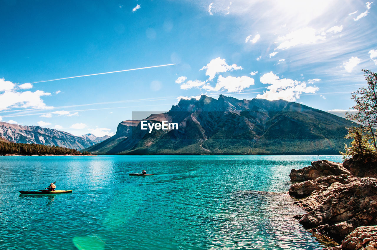 Scenic view of sea and mountains against sky