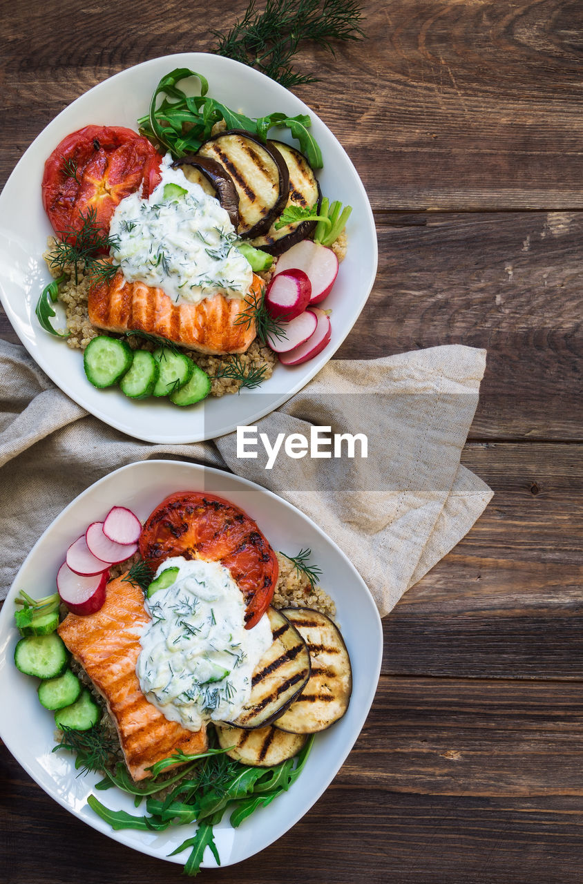 HIGH ANGLE VIEW OF FOOD SERVED ON TABLE