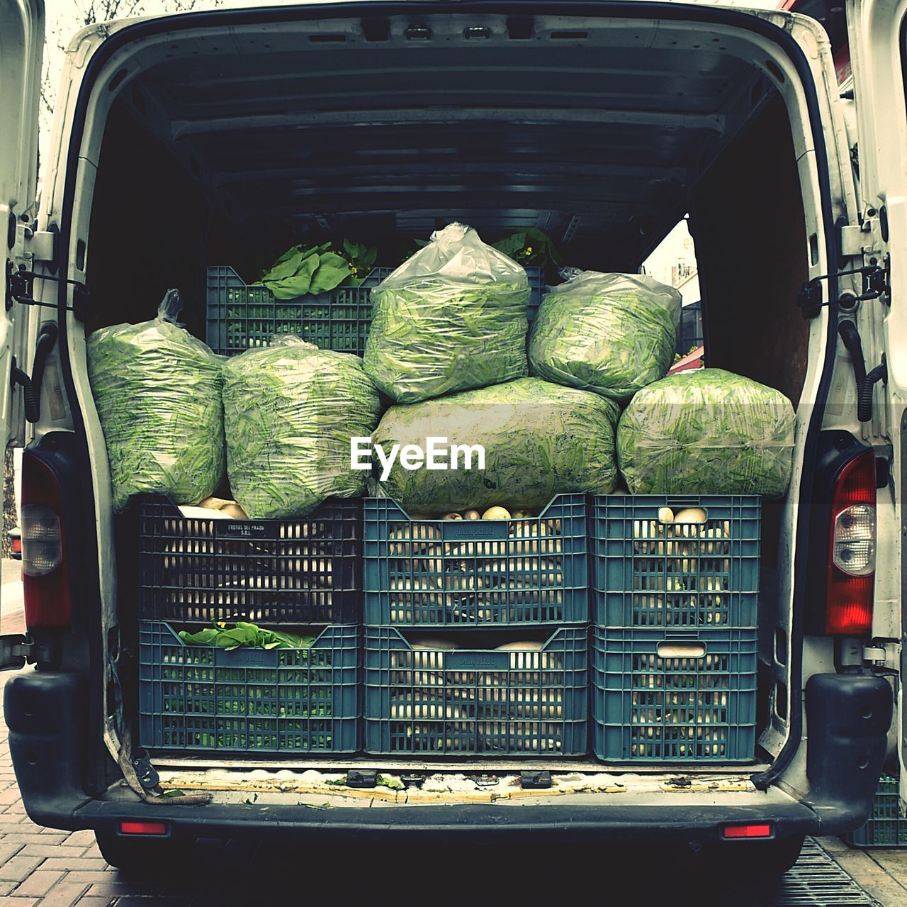 Packed fresh vegetables in vehicle