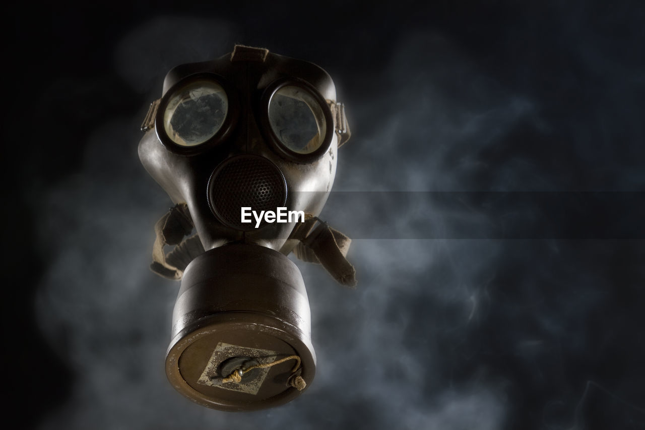 High angle view of gas mask on table