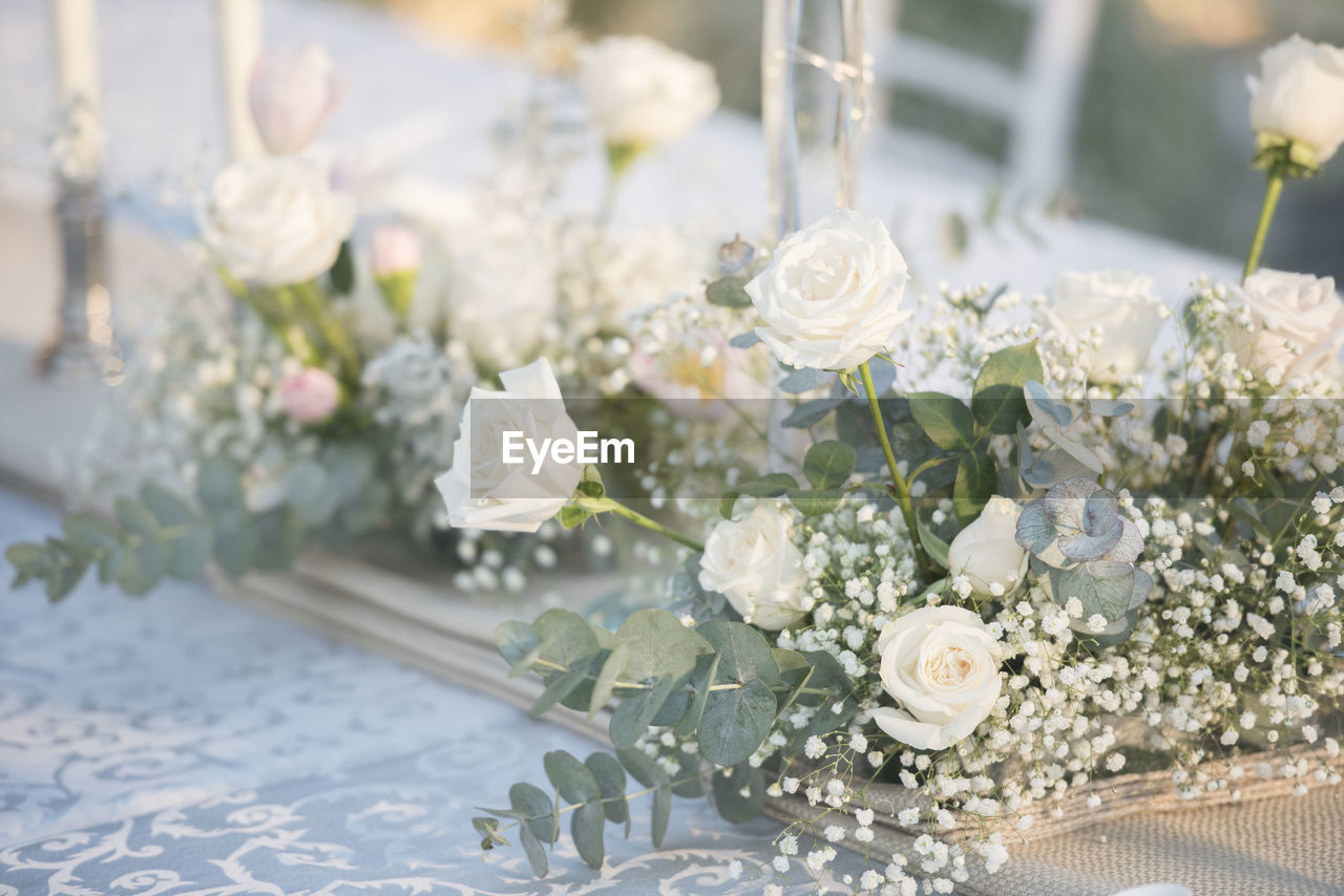 White roses on table