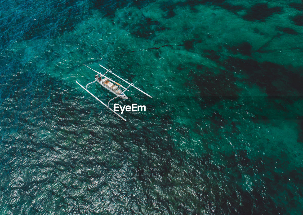 High angle view of boat on sea