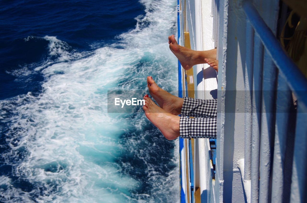 High angle view of people in boat