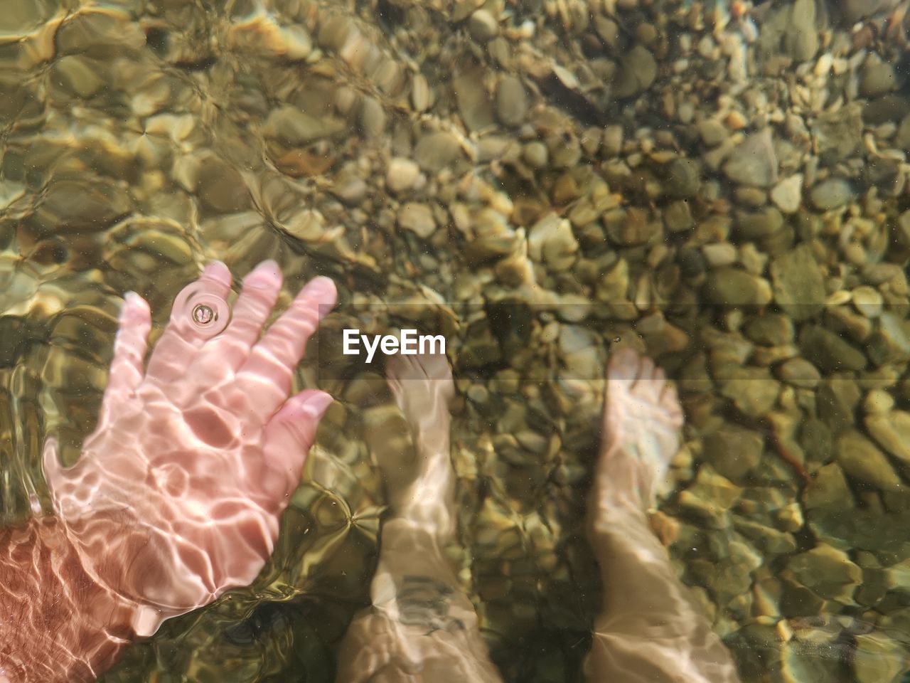 Low section of person standing in lake