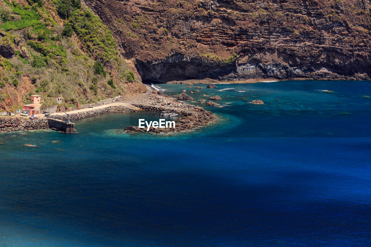 Scenic view of sea and mountains