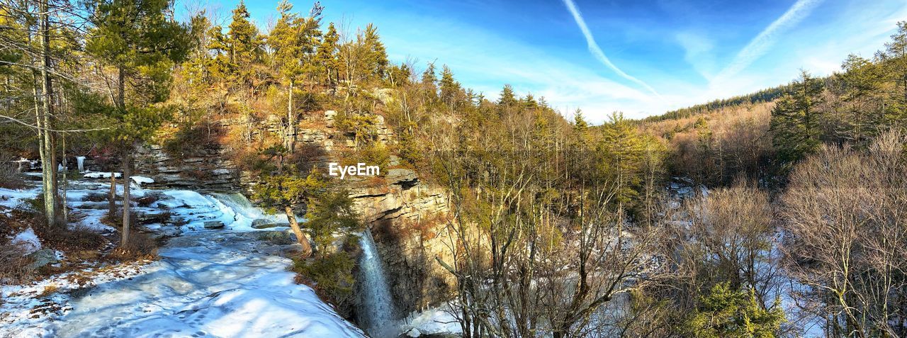 Panoramic view of waterfall in the catskill mountains 