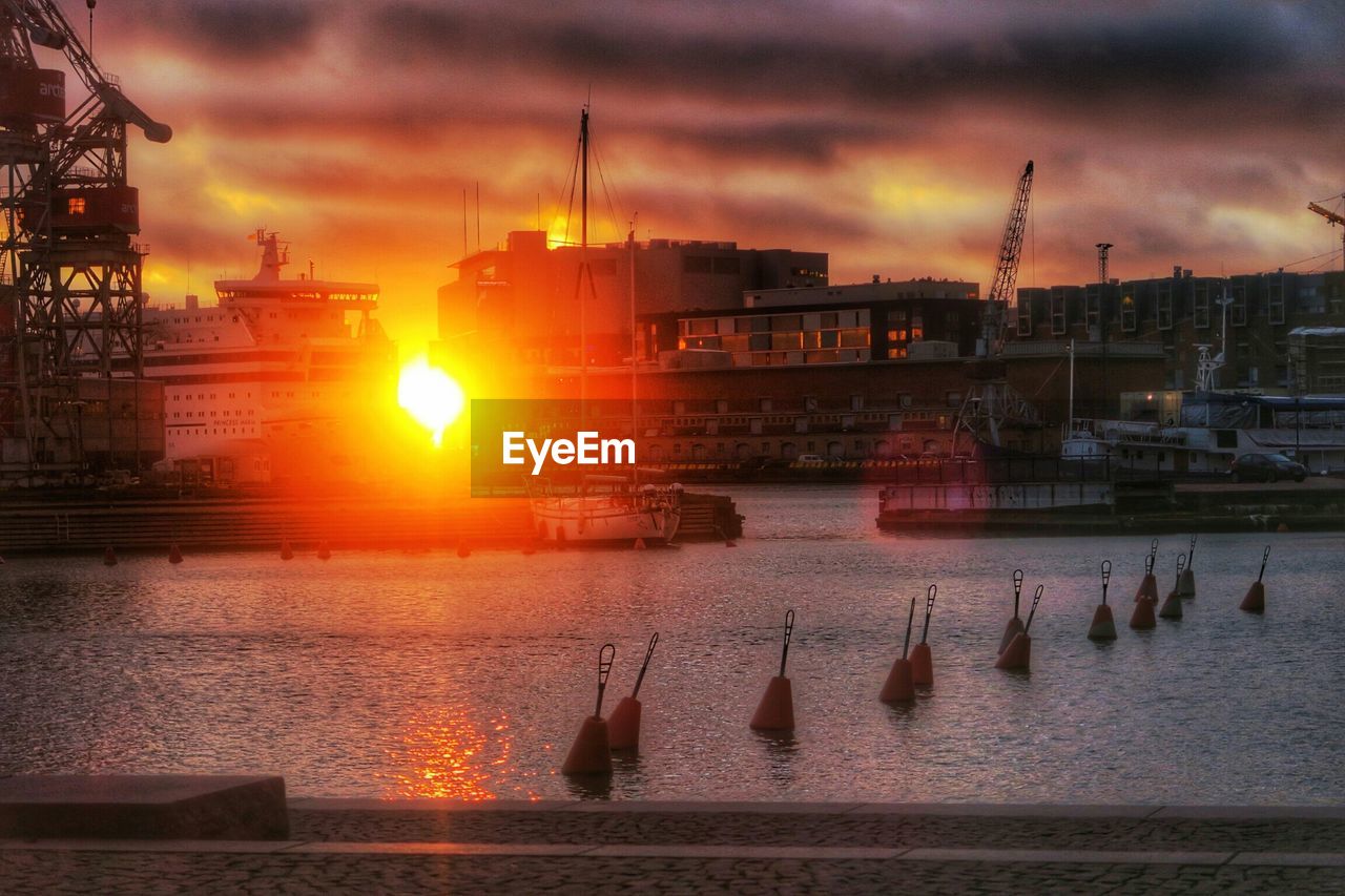 VIEW OF HARBOR AT SUNSET