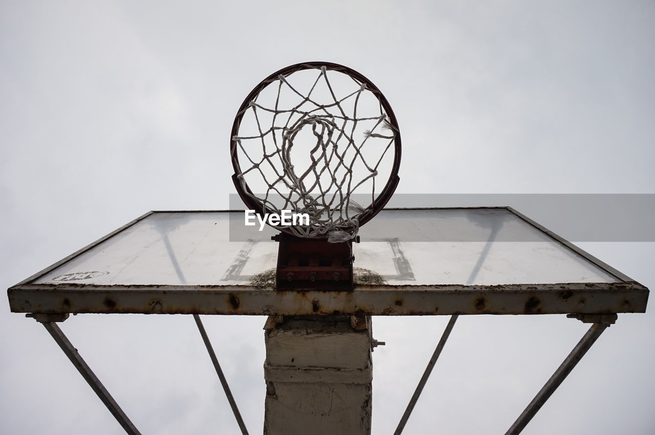 Directly below shot of basketball hoop against sky